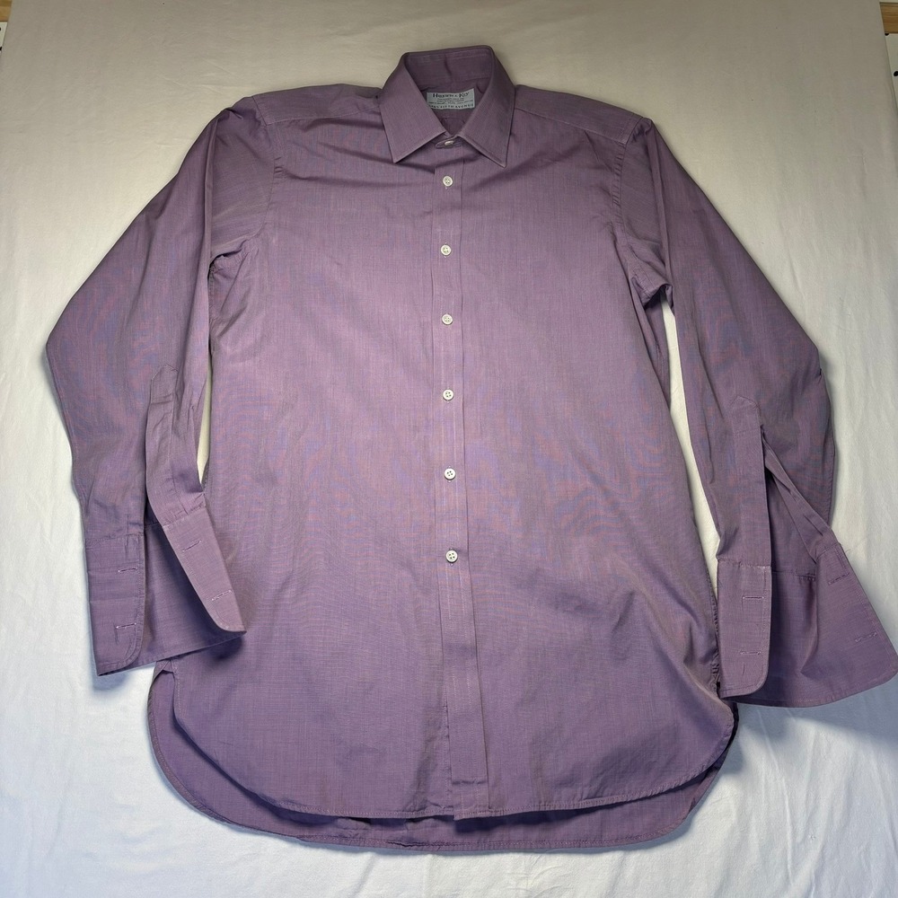 Hilditch & Key Dress‎ Shirt Mens 15R Purple Long Sleeve Cotton Saks England VTG - Picture 3 of 10
